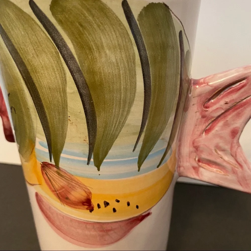 VIETRI SOLIMENE VASE FISH WHITE PINK FIGURAL TAIL ITALY POTTERY HOME ACCENT